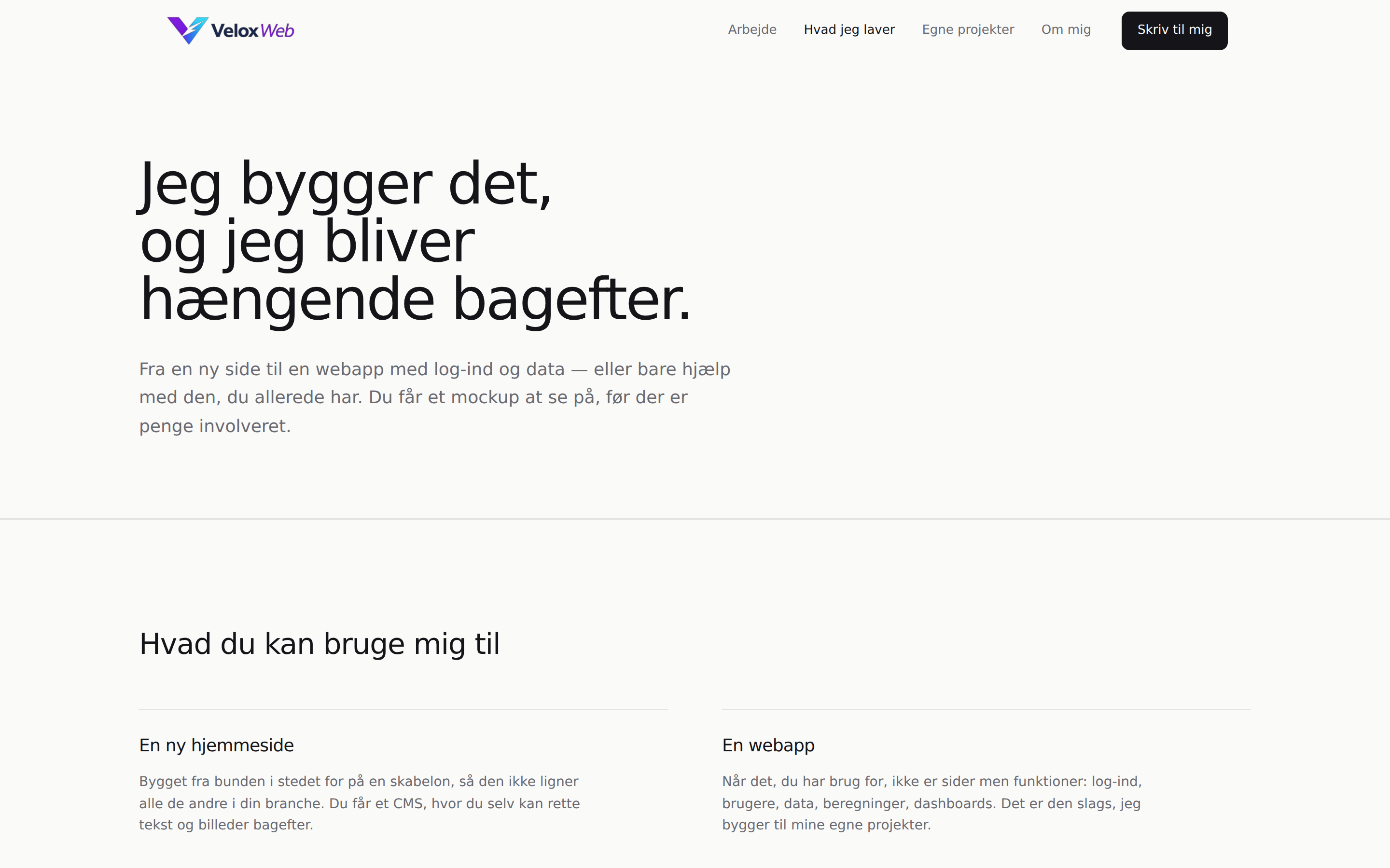 veloxweb.dk, skærmbillede 2